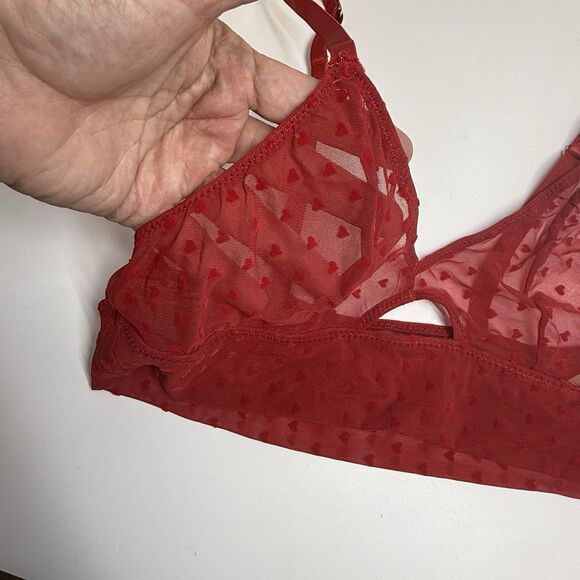 Honeydew Intimates Sheer Mesh Raised Hearts Bralette In Red Sz Small New - Picture 3 of 6